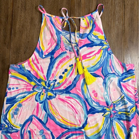 Lilly Pulitzer Margot Dress M Halter Sundress Mini Swing Dress Floral Pink Blue - Picture 11 of 11